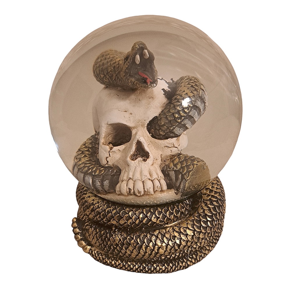 Rattlesnake Wrapped Around Skull with Bat Glitter Waterglobe